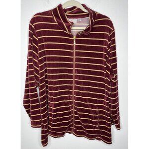 Quacker Factory Striped Velvet Zip Front Jacket Size 2X Wine Gold
